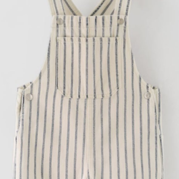 Zara cream/nvy STRIPED DENIM OVERALLS NWT 12-18mo - Picture 2 of 3